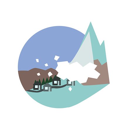 simsearch:400-08654218,k - Avalanche Destroying The Village Natural Force Flat Vector Simplified Style Graphic Design Icon Isolated On White Background Photographie de stock - Aubaine LD & Abonnement, Code: 400-08679528