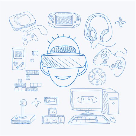 Vidoe Game Related Object Set Hand Drawn Simple Vector Illustration Is Sketch Style On White Background Stock Photo - Budget Royalty-Free & Subscription, Code: 400-08679520