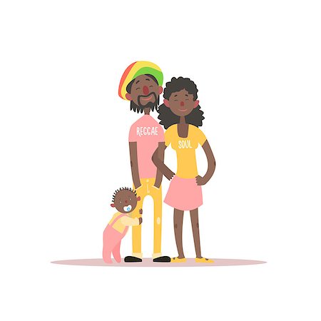 Parents And A Baby Rastafarian Family Simple Childish Flat Colorful Illustration On White Background Stock Photo - Budget Royalty-Free & Subscription, Code: 400-08679549