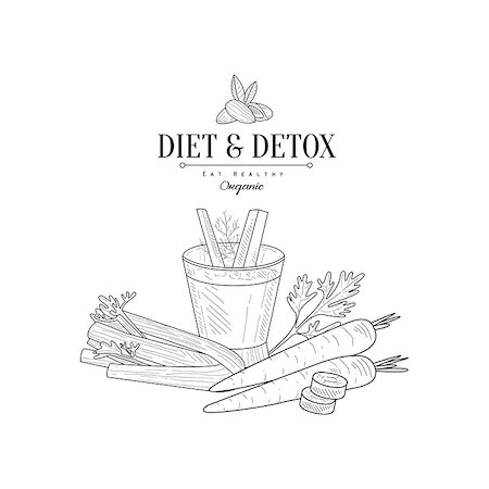 simsearch:400-08776897,k - Vegetables And Celery Detox Hand Drawn Realistic Detailed Sketch In Classy Simple Pencil Style On White Background Stockbilder - Microstock & Abonnement, Bildnummer: 400-08679543