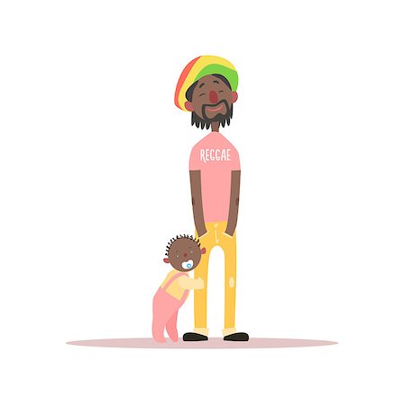 simsearch:400-08835171,k - Jamaican Father And Baby Simple Childish Flat Colorful Illustration On White Background Photographie de stock - Aubaine LD & Abonnement, Code: 400-08679550