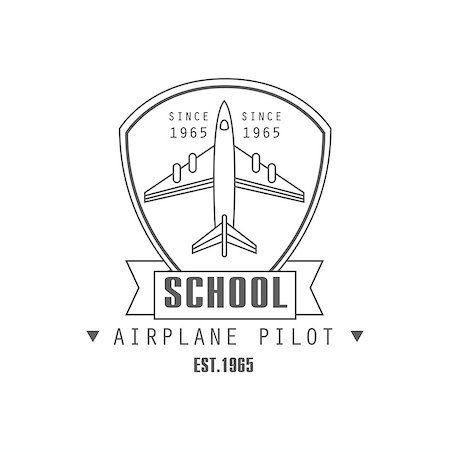 simsearch:400-08653615,k - Airplane Pilot School Emblem Classic Style Vector Logo With Calligraphic Text On White Background Foto de stock - Royalty-Free Super Valor e Assinatura, Número: 400-08679560