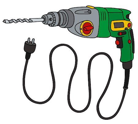 drill and cartoon - Hand drawing of a green electric impact drill Stock Photo - Budget Royalty-Free & Subscription, Code: 400-08679571