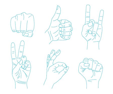 fingers outline drawing - Hand gestures. Set of vector symbols and icons gestures in thin line style Stock Photo - Budget Royalty-Free & Subscription, Code: 400-08679935