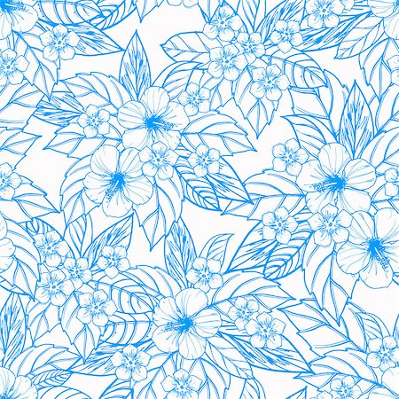 Tropical seamless pattern with exotic plants and hibiscus flowers. Vector illustration. Stock Photo - Budget Royalty-Free & Subscription, Code: 400-08679956
