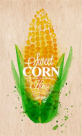 simsearch:400-08378503,k - Poster with watercolor corn lettering sweet corn natural home grown Stock Photo - Budget Royalty-Free & Subscription, Code: 400-08670008