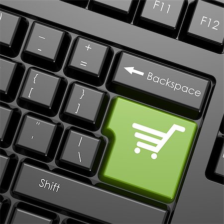 simsearch:400-06484373,k - Green enter button with shopping cart on black keyboard, isolated image with hi-res rendered artwork that could be used for any graphic design. Stock Photo - Budget Royalty-Free & Subscription, Code: 400-08670155