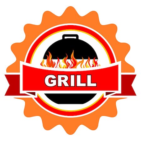 Vintage grill and BBQ label design. Vector illustration. Foto de stock - Super Valor sin royalties y Suscripción, Código: 400-08670377
