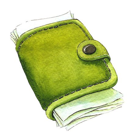 Wallet with money. Watercolor illustration. Stock Photo - Budget Royalty-Free & Subscription, Code: 400-08670623