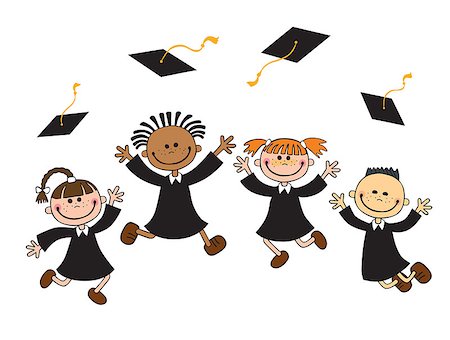 people graduation jump - vector illustration of happy graduates with mortarboard vector Stock Photo - Budget Royalty-Free & Subscription, Code: 400-08670774