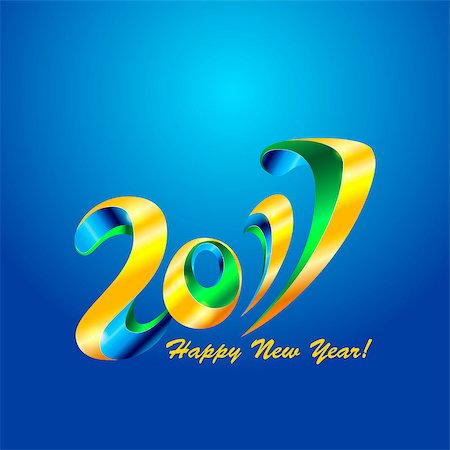 New Year 2017 celebration background. Happy New Year colorful digital type on blue background with confetti. Greeting card template. Vector illustration. Stock Photo - Budget Royalty-Free & Subscription, Code: 400-08671012