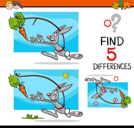 simsearch:400-08551227,k - Cartoon Illustration of Finding Differences Educational Activity Task for Preschool Children with Dangling a Carrot Saying Stock Photo - Budget Royalty-Free & Subscription, Code: 400-08671054