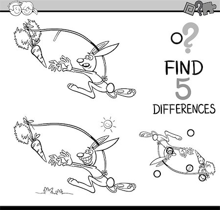 simsearch:400-08916719,k - Black and White Cartoon Illustration of Finding Differences Educational Activity Task for Preschool Children with Dangling a Carrot Saying for Coloring Book Stock Photo - Budget Royalty-Free & Subscription, Code: 400-08671055
