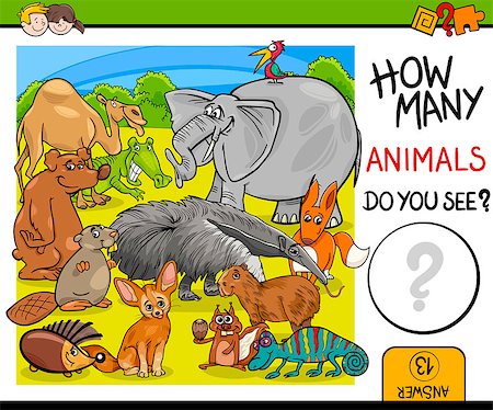 simsearch:400-09092454,k - Cartoon Illustration of Educational Counting Math Activity for Preschool Children with Wildlife Animal Characters Stockbilder - Microstock & Abonnement, Bildnummer: 400-08671056