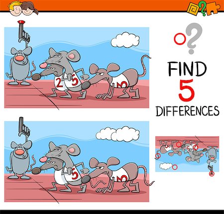 simsearch:400-08410906,k - Cartoon Illustration of Finding Differences Educational Activity Task for Preschool Children with Rat Race Saying Foto de stock - Super Valor sin royalties y Suscripción, Código: 400-08671050