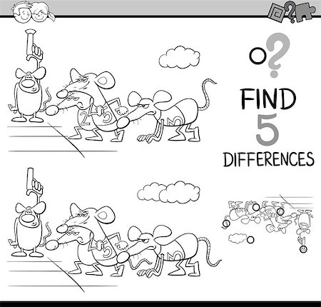 simsearch:400-08916719,k - Black and White Cartoon Illustration of Finding Differences Educational Activity Task for Preschool Children with Rat Race Saying for Coloring Book Stock Photo - Budget Royalty-Free & Subscription, Code: 400-08671051