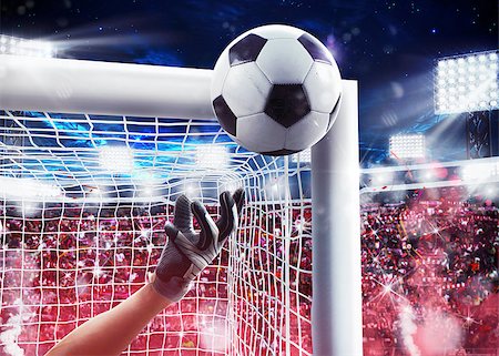 simsearch:400-09032117,k - Goalkeeper saves the ball away with backgrounds fans in the stadium. 3D Rendering Foto de stock - Super Valor sin royalties y Suscripción, Código: 400-08671243
