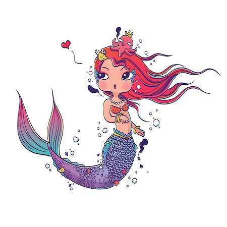 Vector Illustration of a Lovely Mermaid on White Background Hand Drawn, Doodle Cartoon Character Stock Photo - Budget Royalty-Free & Subscription, Code: 400-08671251