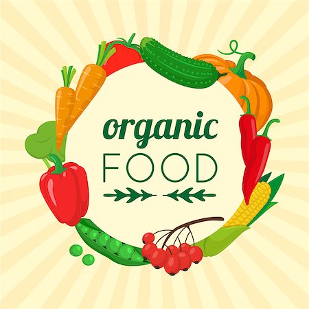 Organic product sale template. Vector vegetables and text. Stock Photo - Budget Royalty-Free & Subscription, Code: 400-08671338