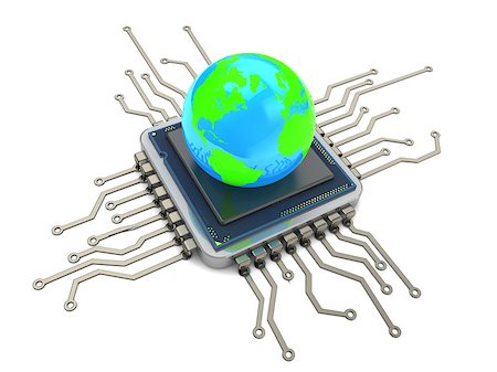 simsearch:400-09120941,k - 3d illustration of computer chip and earth globe over white background Stock Photo - Budget Royalty-Free & Subscription, Code: 400-08671420