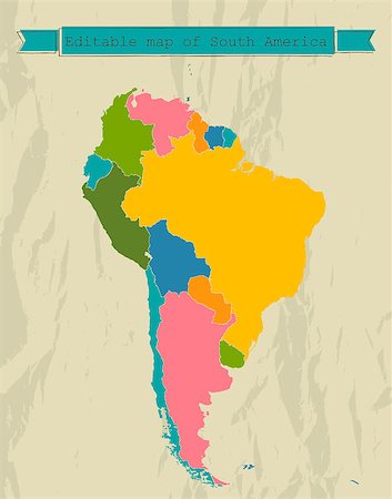 simsearch:400-04163123,k - Editable South America  map with all countries. Vector illustration EPS8 Photographie de stock - Aubaine LD & Abonnement, Code: 400-08671929