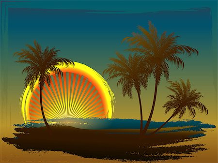 Palm trees in the sun. Styling on a colored background. Sunset. The sun gate. Stock Photo - Budget Royalty-Free & Subscription, Code: 400-08672054