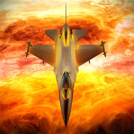 simsearch:400-04270337,k - Fighter jet loaded with missiles flying after attack Foto de stock - Super Valor sin royalties y Suscripción, Código: 400-08672078