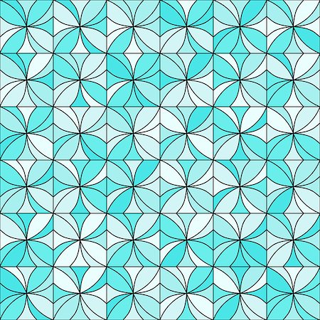 Abstract floral mosaic background. Stylized flowers randomly colored in shades of light blue with black outline. Seamless repeat. Stock Photo - Budget Royalty-Free & Subscription, Code: 400-08672427
