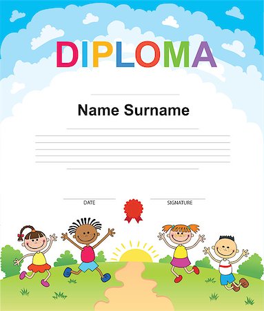 Kids Diploma certificate background design template vector illustration Stock Photo - Budget Royalty-Free & Subscription, Code: 400-08672535