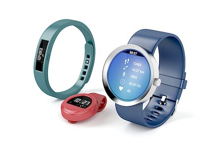 fitness app - Different types of fitness trackers on white background Stock Photo - Budget Royalty-Free & Subscription, Code: 400-08672626
