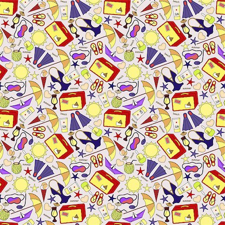 Cartoon hand-drawn doodles on the subject of summer holidays theme seamless pattern. Vector colorful background for web, mobile and print. Stock Photo - Budget Royalty-Free & Subscription, Code: 400-08672666