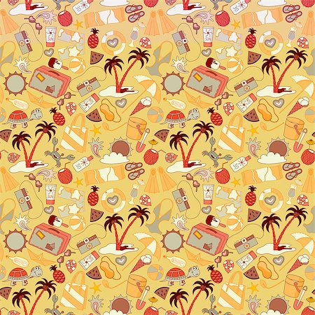 Cartoon hand-drawn doodles on the subject of summer holidays theme seamless pattern. Vector colorful background for web, mobile and print. Stock Photo - Budget Royalty-Free & Subscription, Code: 400-08672668