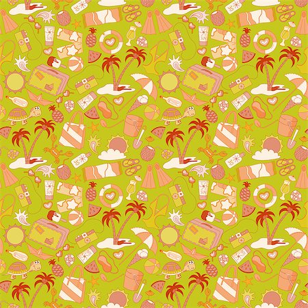 Cartoon hand-drawn doodles on the subject of summer holidays theme seamless pattern. Vector colorful background for web, mobile and print. Stock Photo - Budget Royalty-Free & Subscription, Code: 400-08672662