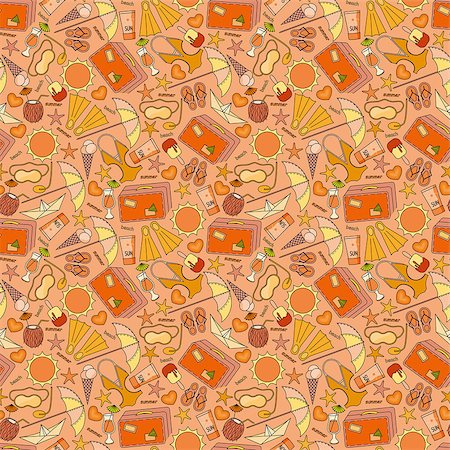 Cartoon hand-drawn doodles on the subject of summer holidays theme seamless pattern. Vector colorful background for web, mobile and print. Stock Photo - Budget Royalty-Free & Subscription, Code: 400-08672663