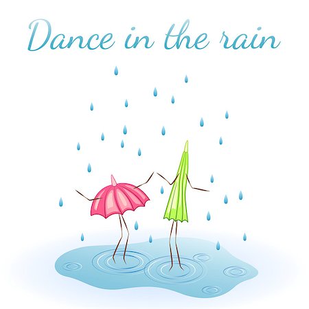 Two umbrellas. Dance in the rain. Vector illustration Stock Photo - Budget Royalty-Free & Subscription, Code: 400-08672804