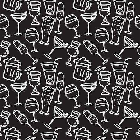 Vector doodle style drinks seamless pattern. Beverages chalkboard background. Stock Photo - Budget Royalty-Free & Subscription, Code: 400-08672938