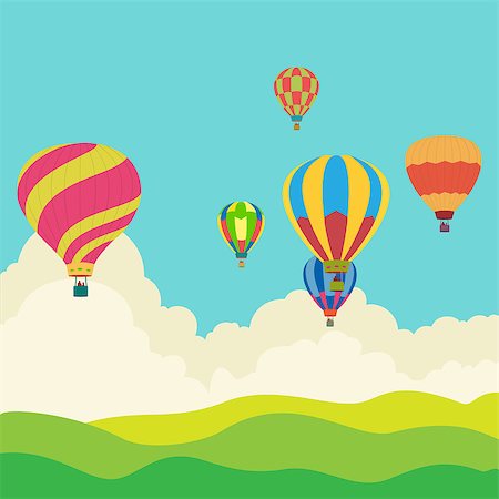 simsearch:400-09090841,k - Hot air balloon in the sky vector, illustration, background, greeting card Stock Photo - Budget Royalty-Free & Subscription, Code: 400-08672930