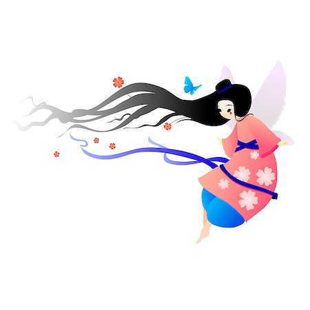 simsearch:400-04267915,k - Illustration pretty fairy in a pink dress with flowers and butterflies flying. Suitable for greeting cards or birthday. Stock Photo - Budget Royalty-Free & Subscription, Code: 400-08673181