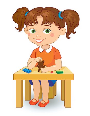 Kindergarten girl making plasticine figures cartoon vector illustration isolated on white background. Photographie de stock - Aubaine LD & Abonnement, Code: 400-08673266