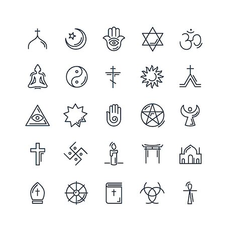 prayer candle and cross - Vector religion icons set thin style eps10 Stock Photo - Budget Royalty-Free & Subscription, Code: 400-08673337