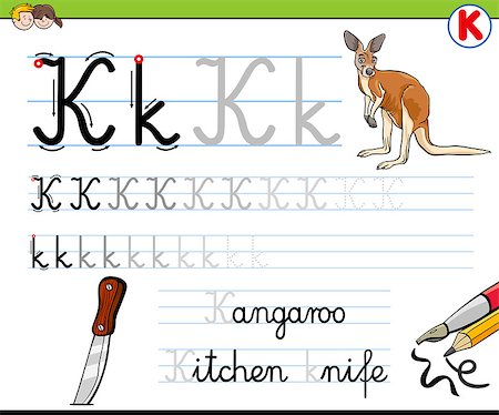 simsearch:825-06047246,k - Cartoon Illustration of Writing Skills Practice with Letter K Worksheet for Children Foto de stock - Super Valor sin royalties y Suscripción, Código: 400-08673618