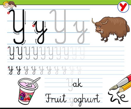 simsearch:400-08673622,k - Cartoon Illustration of Writing Skills Practice with Letter Y Worksheet for Children Photographie de stock - Aubaine LD & Abonnement, Code: 400-08673632