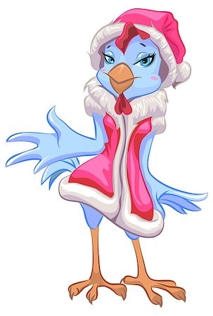 Blue Santa chicken symbol 2017. Female rooster. Vector cartoon illustration Stock Photo - Budget Royalty-Free & Subscription, Code: 400-08673884