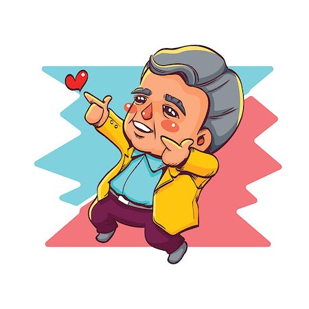 person pointing at heart - Vector Illustration of Happy Old Man with Two Hands Pointing Up High Aim for Love, Cute Cartoon Character Stock Photo - Budget Royalty-Free & Subscription, Code: 400-08680021