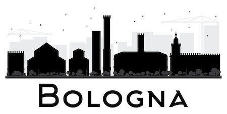 simsearch:400-09091979,k - Bologna City skyline black and white silhouette. Vector illustration. Simple flat concept for tourism presentation, banner, placard or web site. Business travel concept. Cityscape with landmarks Stock Photo - Budget Royalty-Free & Subscription, Code: 400-08680036