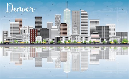 simsearch:400-08336131,k - Denver Skyline with Gray Buildings, Blue Sky and Reflections. Vector Illustration. Business Travel and Tourism Concept with Modern Buildings. Image for Presentation Banner Placard and Web Site. Stock Photo - Budget Royalty-Free & Subscription, Code: 400-08680037