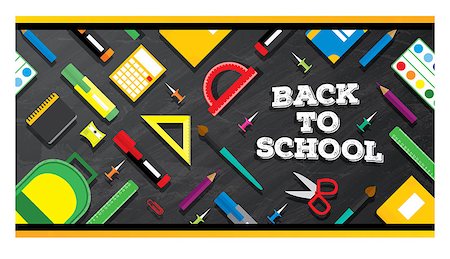 simsearch:400-07296734,k - Back to school. School supplies on blackboard background. Vector illustration. Stock Photo - Budget Royalty-Free & Subscription, Code: 400-08680033