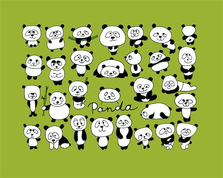 simsearch:400-04743700,k - Funny pandas collection, sketch for your design. Vector illustration Stockbilder - Microstock & Abonnement, Bildnummer: 400-08680059