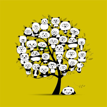 simsearch:400-04743700,k - Tree with funny pandas, sketch for your design. Vector illustration Stockbilder - Microstock & Abonnement, Bildnummer: 400-08680069