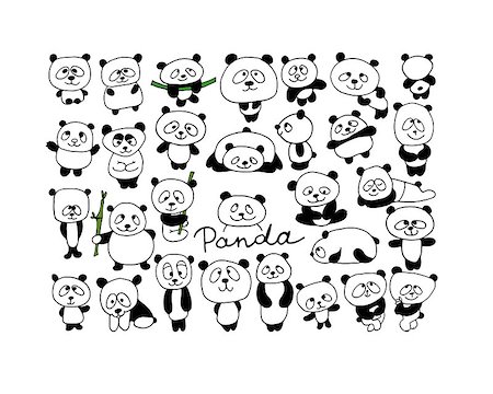 simsearch:400-04743700,k - Funny pandas collection, sketch for your design. Vector illustration Stockbilder - Microstock & Abonnement, Bildnummer: 400-08680060